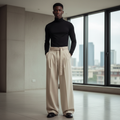 Wide-Leg Belted Pleated Trousers – Model Shot