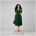 Women's Forest Green Scallop-Hem Peplum Pleated Midi Dress – Female Model Front
