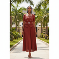 Women's Rust Red Accordion Pleated Midi Dress – Female Model