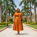 Wrap Midi Dress – Female Model Orange