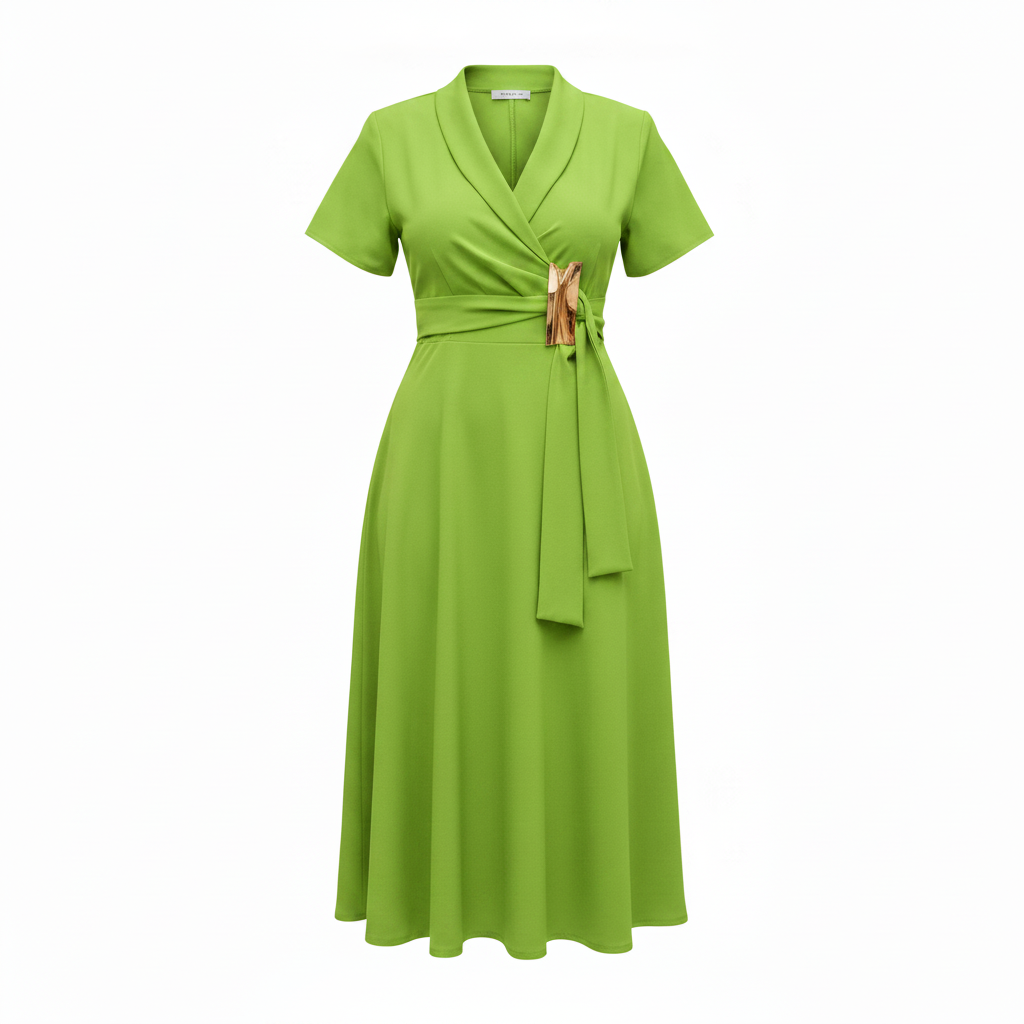 Wrap Midi Dress – Ghost Mannequin Lime Green Redo