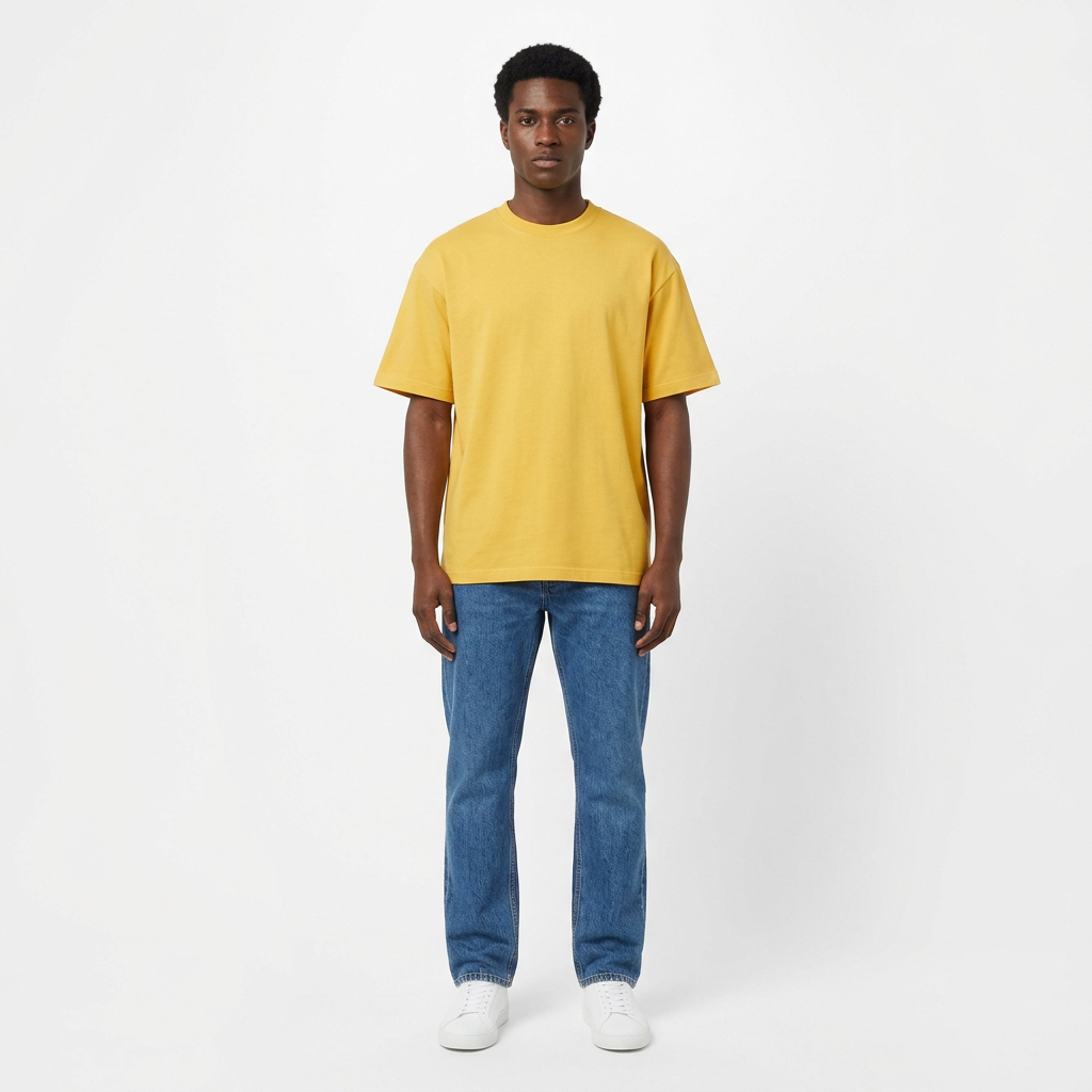 Yellow T-shirt full-body model